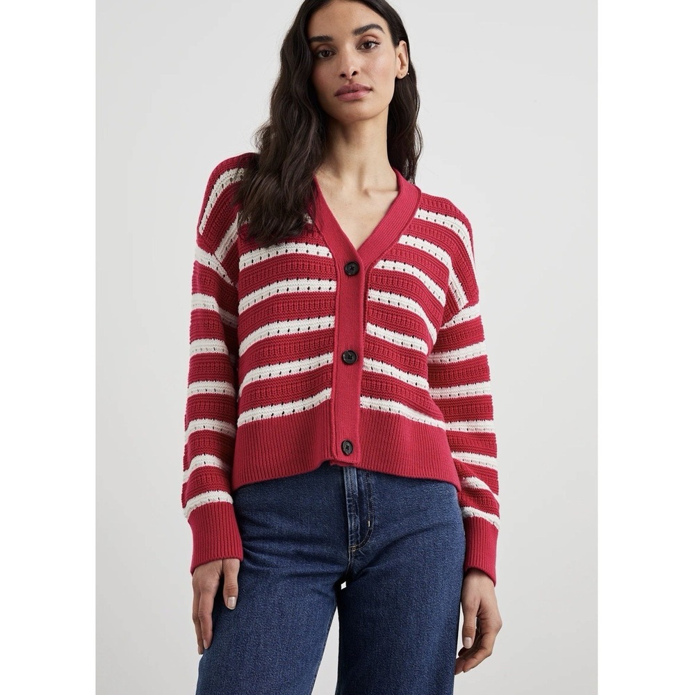 Rails Geneva Cardigan Pink Stripe Sz L NWOT retail $268